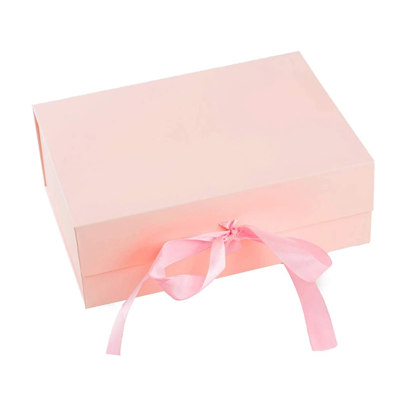 Custom Logo Luxury Pink Box Ribbon Closures Book Shaped Foldable Packaging Gift Boxes for Perfume/ Clothes/ Shoe/ Cosmetic