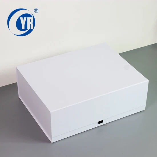 Caixas de papel de roupas com aba de ímã branco de luxo personalizadas, caixas de presente com fechamento magnético e fita preta